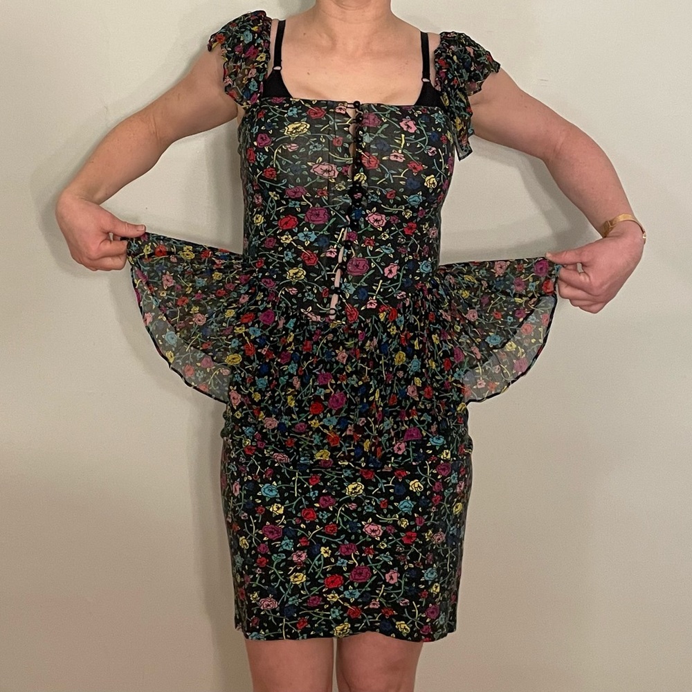 Vintage Betsey Johnson Floral Black Corset Dress